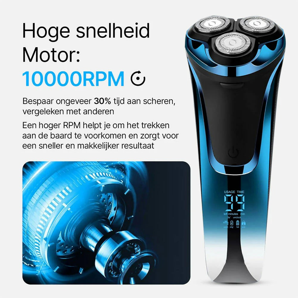 Scheerapparaat voor mannen Pro: Elektrisch nat en droog scheren, incl. GRATIS reisetui & 3 vervangende scheerkoppen