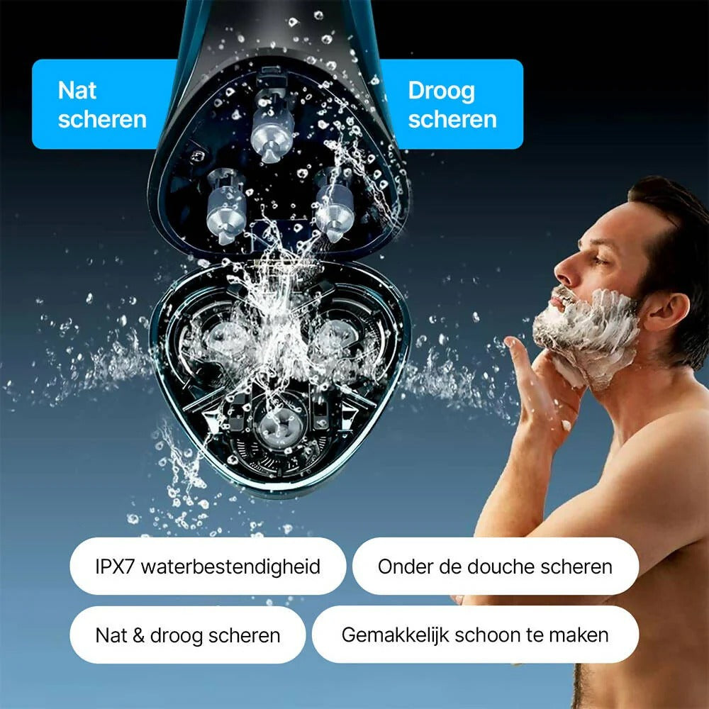 Scheerapparaat voor mannen Pro: Elektrisch nat en droog scheren, incl. GRATIS reisetui & 3 vervangende scheerkoppen